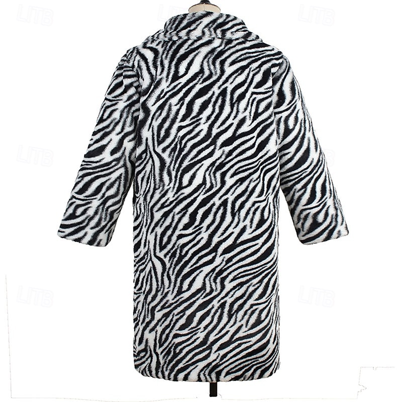 Damen Mantel Kunstpelzmantel Warm Bequem Knöpfe Pelze & Leder Mode Lässig Farbblock Urlaub Straße Lässig Alltagskleidung Lang Umlegekragen Normale Passform Langarm Oberbekleidung Weiß Braun Herbst 2026 - $57.99 –P4