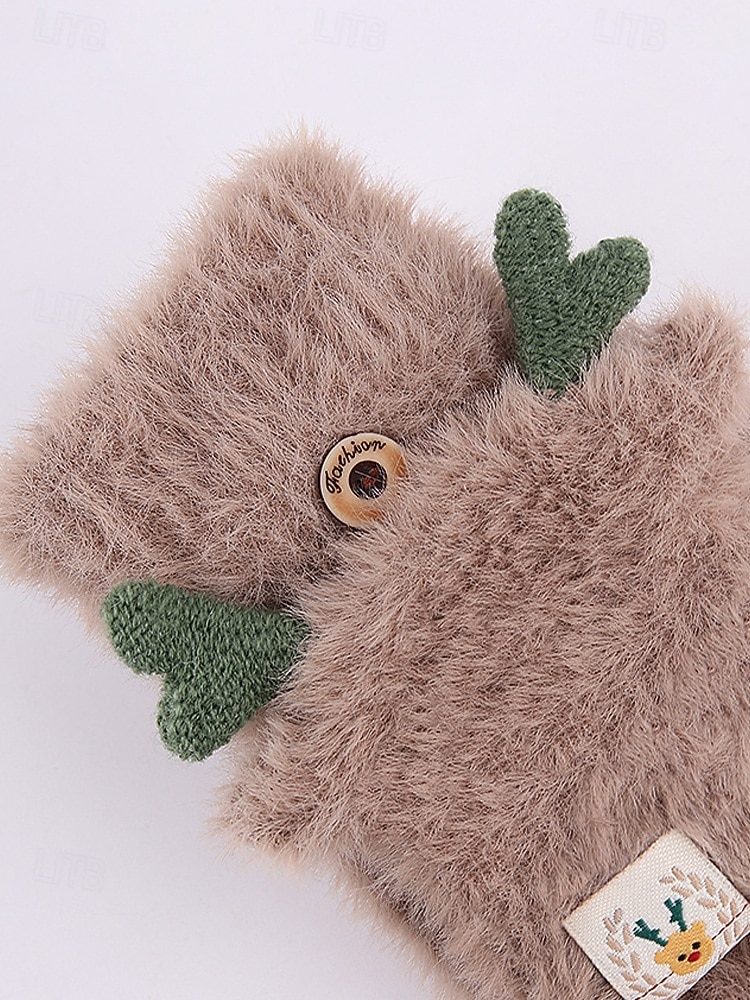 2026年 女性用クリスマスギフトの豪華な手袋、マルチカラー、ふわふわの柔らかい素材、トナカイの角のデザイン、毎日の通勤や休日のお祝いに最適  コレクション – $9.99 –P8