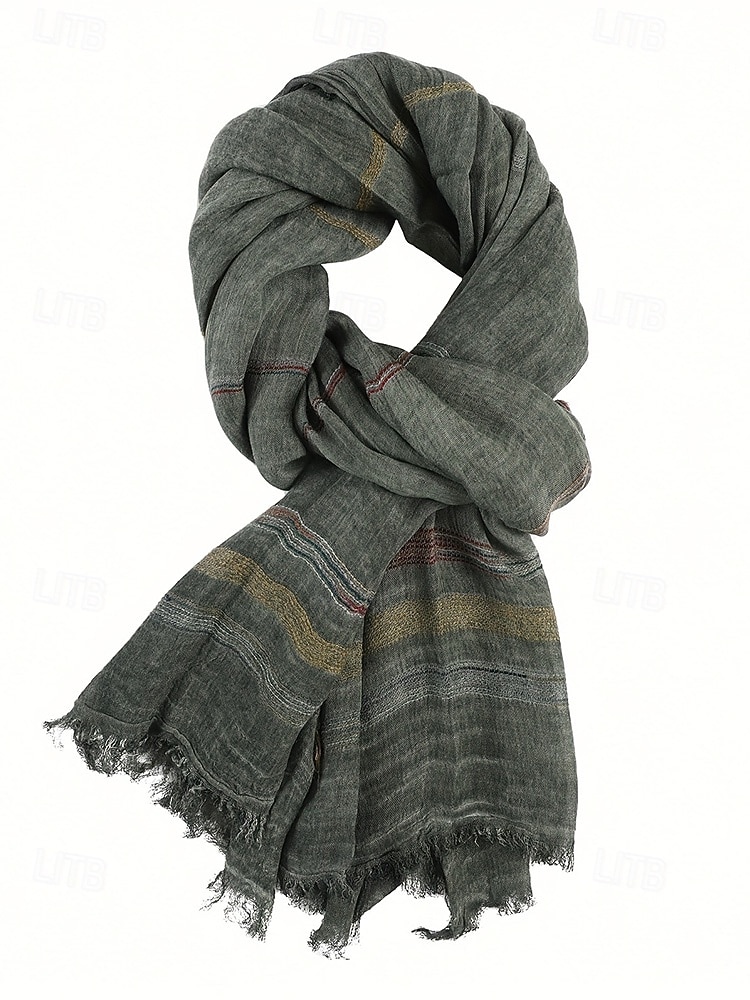 Leichter gestreifter Baumwollschal für Herren – lässiger, weicher Fransenschal im Vintage-Stil für Outdoor-Reisen im Herbst und Winter und den Alltag 2026 - $14.99 –P6