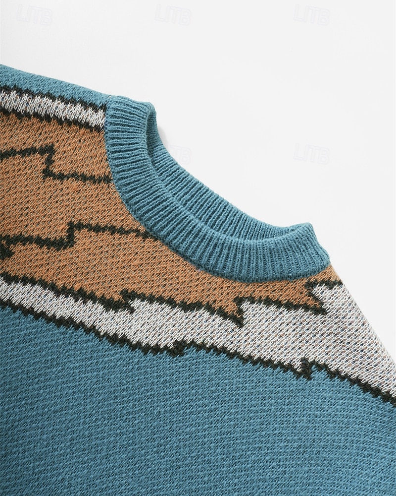 Herre Pullover genser Strikket genser Riflet Strikke Vanlige topper Strikket Dinosaur Crew-hals Mote Grunnleggende Feriereise Dagligdagstøy Klær Høst Vinter Lyseblå S M L 2026 - $36.99 –P8