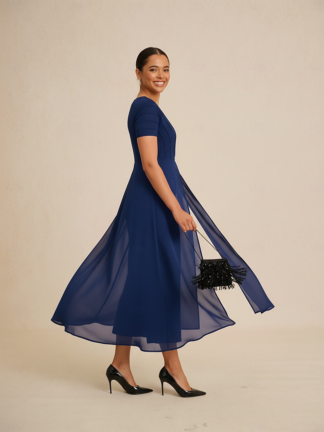 Damen-Jumpsuit, blau, V-Ausschnitt, getäfeltes Design, zweiteilig, fließend, transparenter Look, Stretchstoff, lässig, Frühling, Sommer, Herbst 2025 - $114.99 –P3