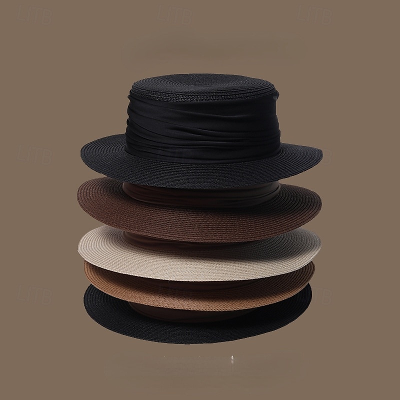 Hatter Strå Stråhatt Bryllup Te Fest Hesteløp cocktail Elegant Årgang Solbeskyttelse Med Glat Hodeplagg Hodeplagg 2025 - $14.99 –P1