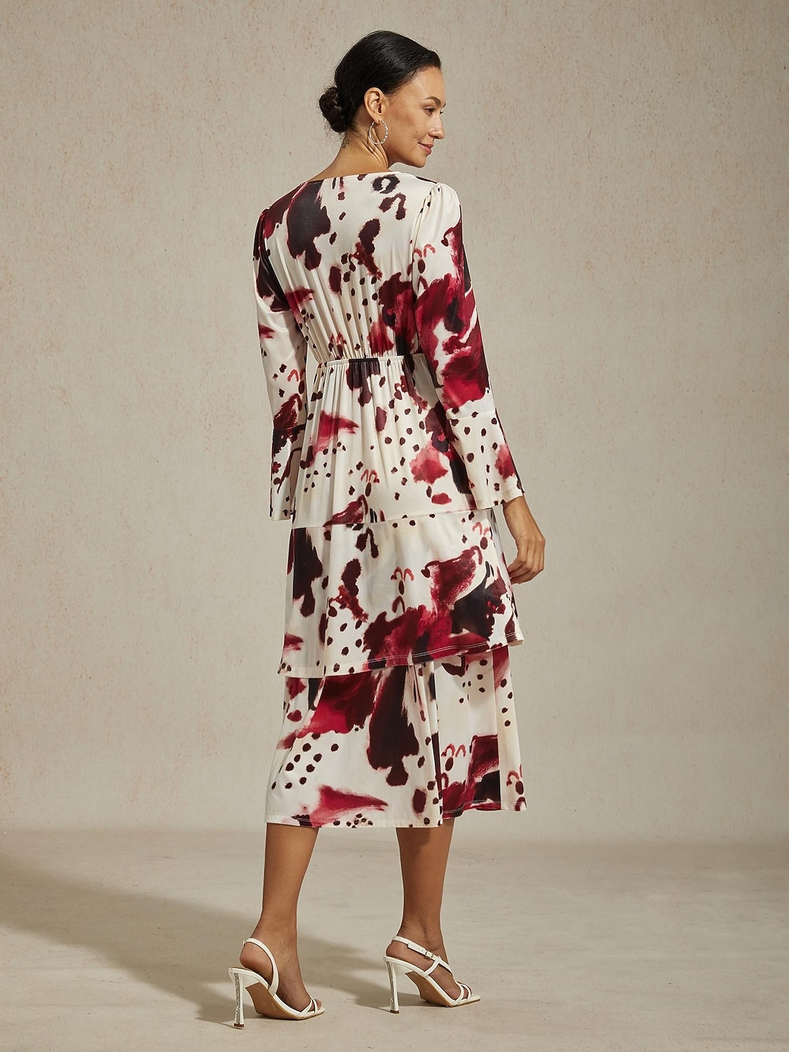 abito lungo da donna bordeaux manica lunga scollo a V elegante casual vacanza quotidiano primavera autunno del 2026 a $102.99 –P2