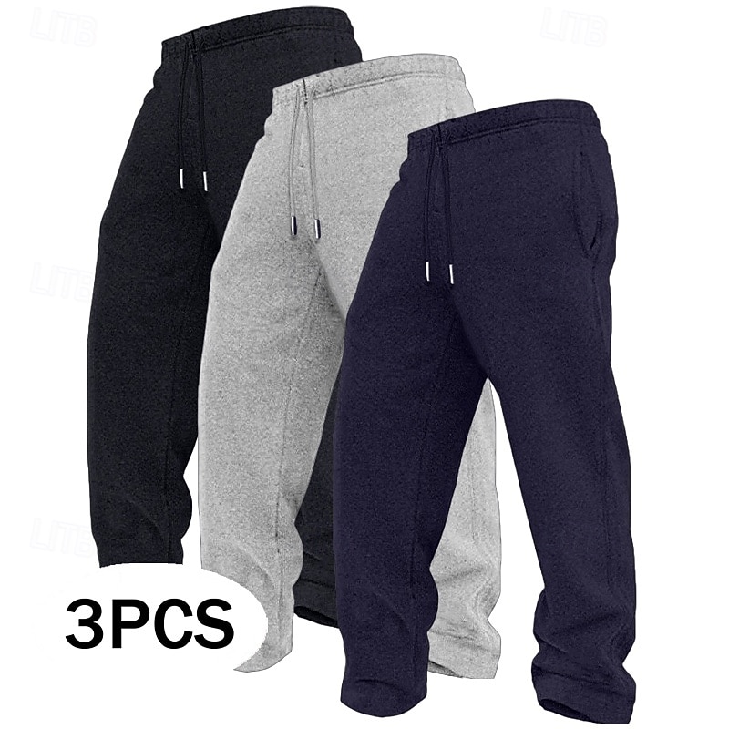 3Pcs Men's Straight Leg Sweatpants Fleece Trousers Casual Pants Drawstring Elastic Waist Multi-pack Plain Comfort Full Length Outdoor Travel Daily Basic Fashion 2026 - $31.99 –P1