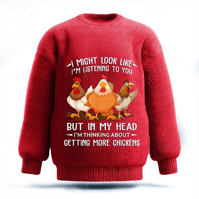 אני אולי נראה כאילו אני מקשיב לך אבל בראש שלי אני חושב על לקנות עוד תרנגולות סוודר לגברים עם תרנגול, צווארון עגול, קז'ואל, חופשה, רחוב, יומי, הדפס תלת מימד 2025 - $32.99 –P2