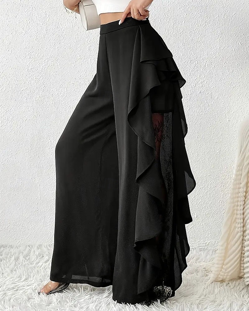 Dam Brett skaft Kinesiska Semester Vintage Mode Fullängd Medium Midja Slät Spets Volang Lappverk Bekväm Microelastisk Dagligen Utomhus Semester Svart Sommar Vår Höst Vinter Normal 2026 - $36.99 –P3