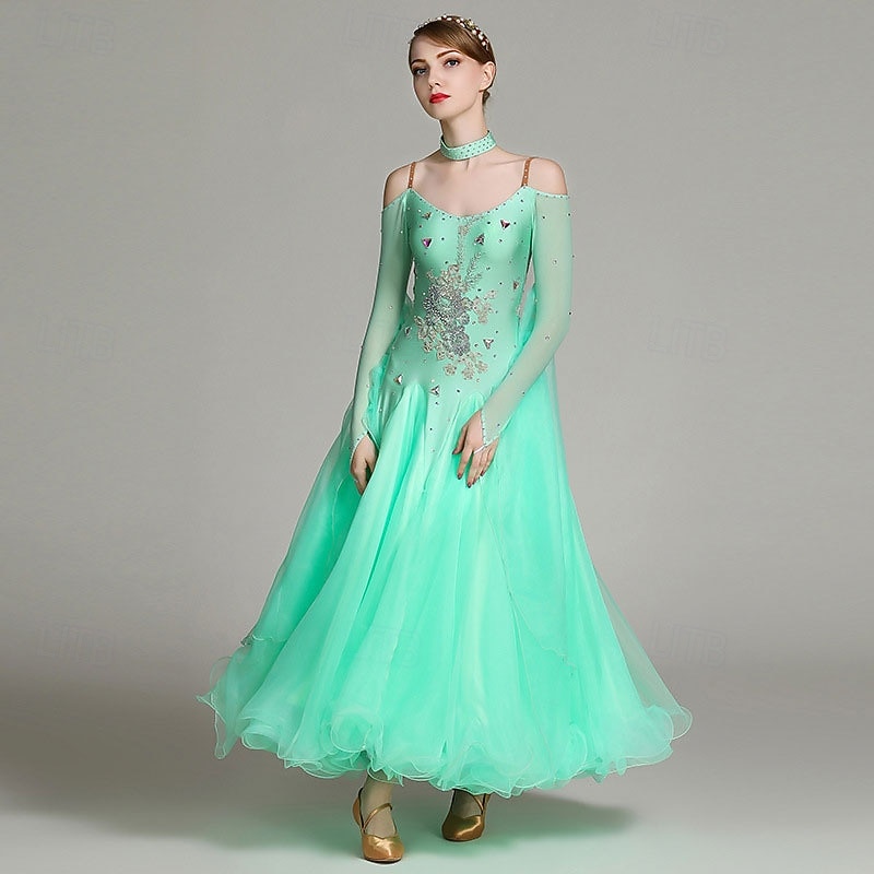 Women's Ballroom Dance Dress Rhinestone Off Shoulder Layered Tulle Elegant  Waltz Tango Foxtrot Competition Performance Gown  Light Pink 2026 - $225.69