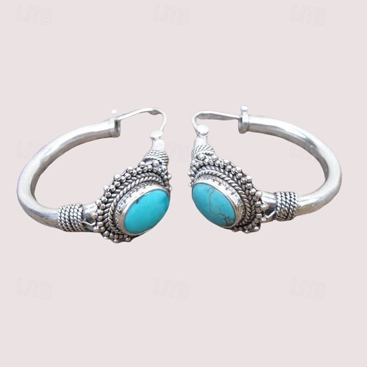 Boho zilveren creolen met turquoise edelsteen – vintage tribale sieraden voor vrouwen 2026 - $11.99 –P4