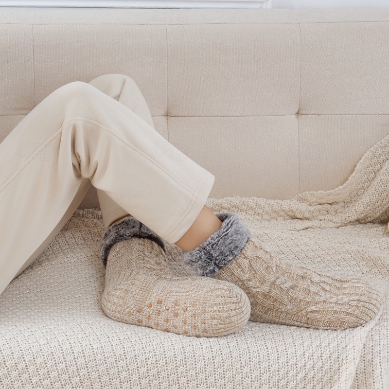 Pörröiset tohvelisukat naisille ja miehille, paksut fleecevuoratut liukumattomat lattiasukat kahvoilla, mukavat ja lämpimät talvisukat kotiin 2026 - $16.49 –P4