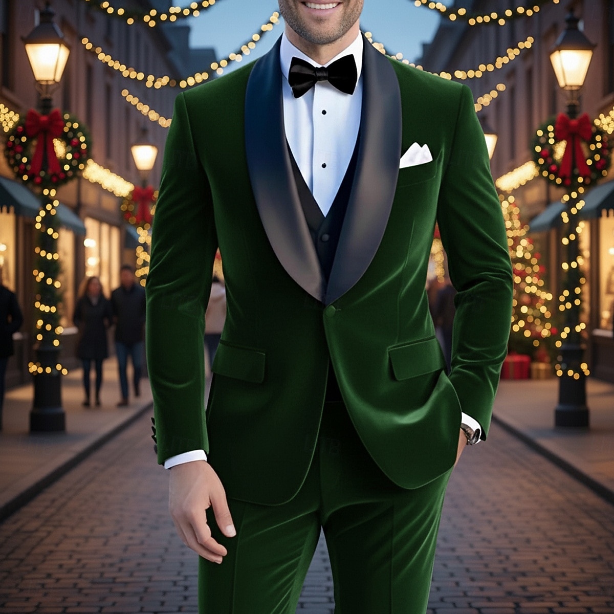 herre jul fritid fest fløyelsdresser sjalslag rød grønn julefest ensfarget skreddersydd passform 2 deler enkeltspent én knapp 2025 - $115.99 –P1