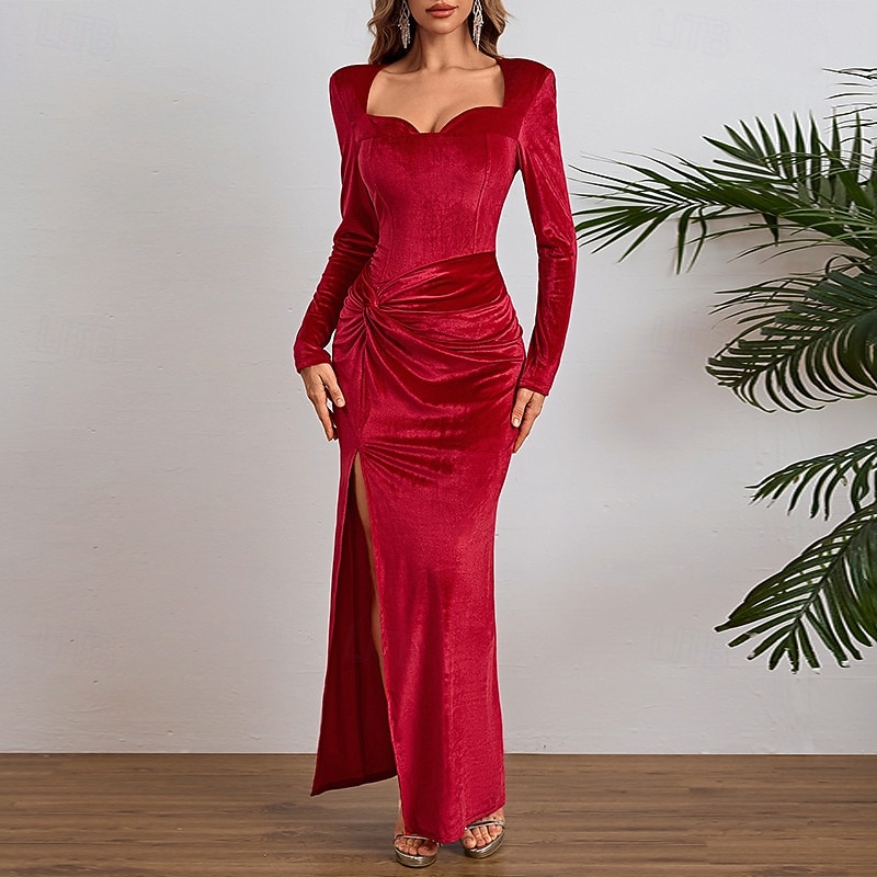 Per donna Abito Lungo Maxi Abito Abito in Velluto Vestito da Festa Abito da Cocktail Elegante Moda Moderno Festa serale Feste Cocktail party Vestibilità regolare Semplice Manica Lunga Collo quadrato del 2026 a $35.99 –P1