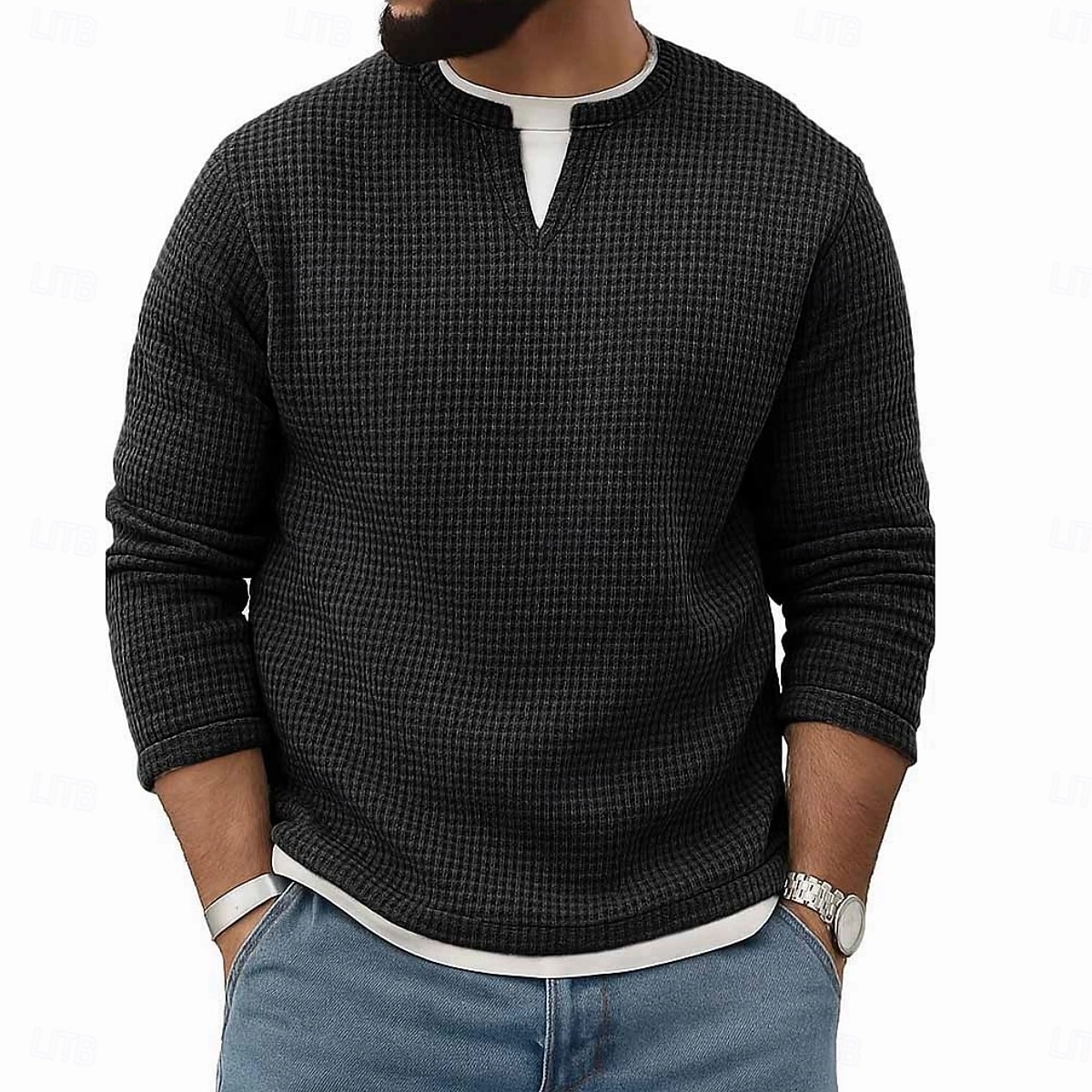 Per uomo Maglietta Waffle Maglietta Manica Lunga Girocollo Scollo a V Primavera Autunno Inverno Elegante Caldo Vacanza Finto due pezzi Allenamento All'aperto Casa Nero Verde chiaro Blu chiaro del 2025 a $23.99 –P7