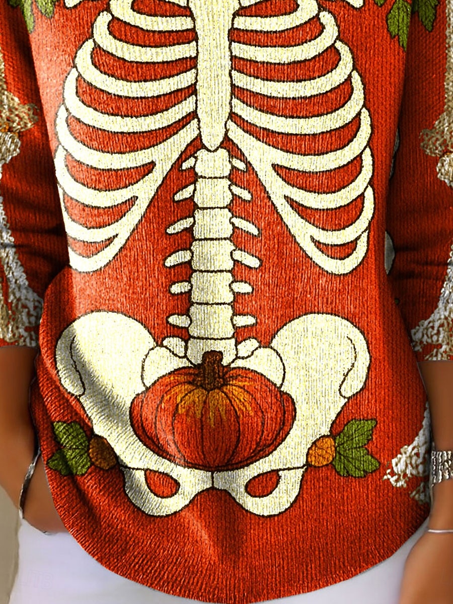 Γυναικείο Πουλόβερ Γραφικό Κρανίου Χαριτωμένο Streetwear Καθημερινής Γραφικού Κρανίου Στρογγυλή Λαιμόκοψη Ράψιμο Πλεκτό Μακρυμάνι Κανονικά Τόπες Πλεκτό Πορτοκαλί Φθινόπωρο Χειμώνα 2026 - $8.99 –P3