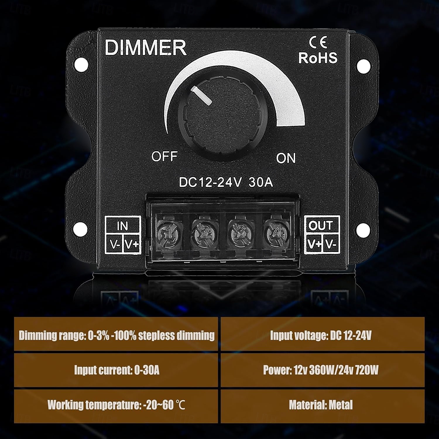 Диммер для светодиодной ленты DC12V-24V 30A ШИМ-контроллер для регулятора яркости, регулировка яркости, включение/выключение с алюминиевым корпусом (алюминиевый диммер) 2026 - $25.48 –P4