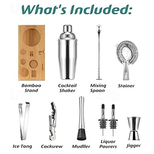 Set shaker per cocktail da 10 pezzi con supporto in bambù - kit da barman per mixologia del 2026 a $61.99 –P5