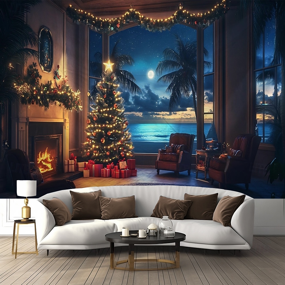 tapeçaria de natal com papai noel, árvore de natal &elfo, decoração de arte para pendurar na parede, decoração para casa, quarto, sala de estar ou escritório de 2026 por $17.99 –P10
