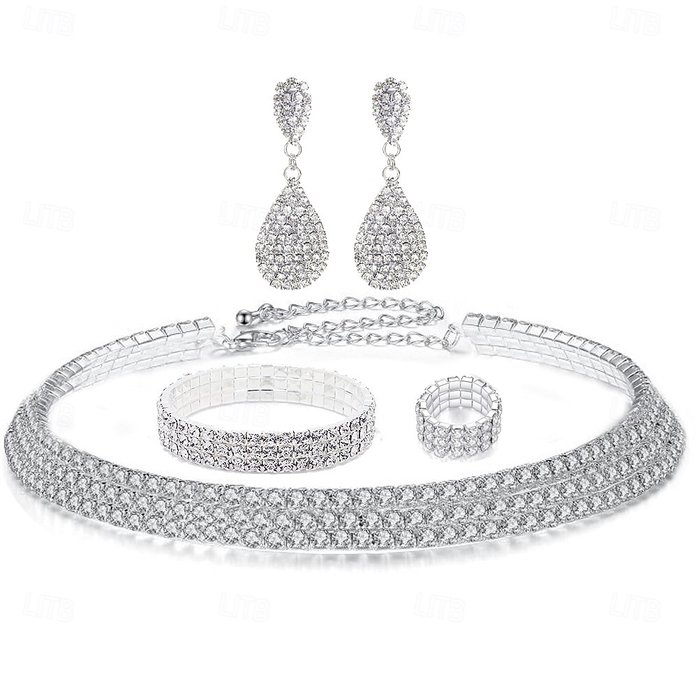 set di gioielli di lusso in argento con strass: collana, bracciale e orecchini con cristalli scintillanti a goccia per donna del 2026 a $18.99 –P3