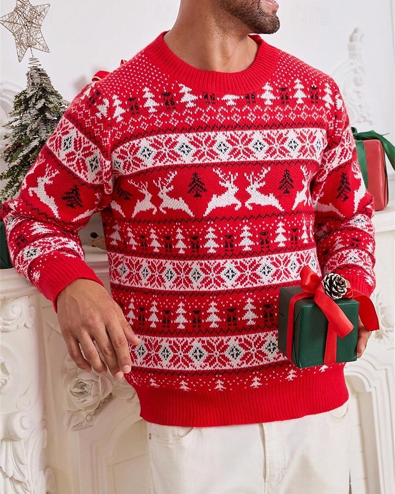 Homme Pull de Noël Pull de Noël moche Chandails de Noël pull de Noël Pull Côtelé Tricoter Hauts Réguliers Tricoté Chaque Col ras du cou Mode Basique Noël Vacances Vêtement Tenue Automne Hiver Rouge de 2026 ? $38.99 –P4