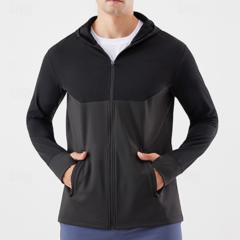 Męskie Kolorowy blok Kurtka sportowa Jesień / Zima Kaptur Długi rękaw Athleisure Ochrona przed słońcem Lekki Siłownia Piesze wycieczki Bieganie Trening Joga Czarny Niebieski Ciemnoniebieski Odzie 2026 - $40.99 –P12