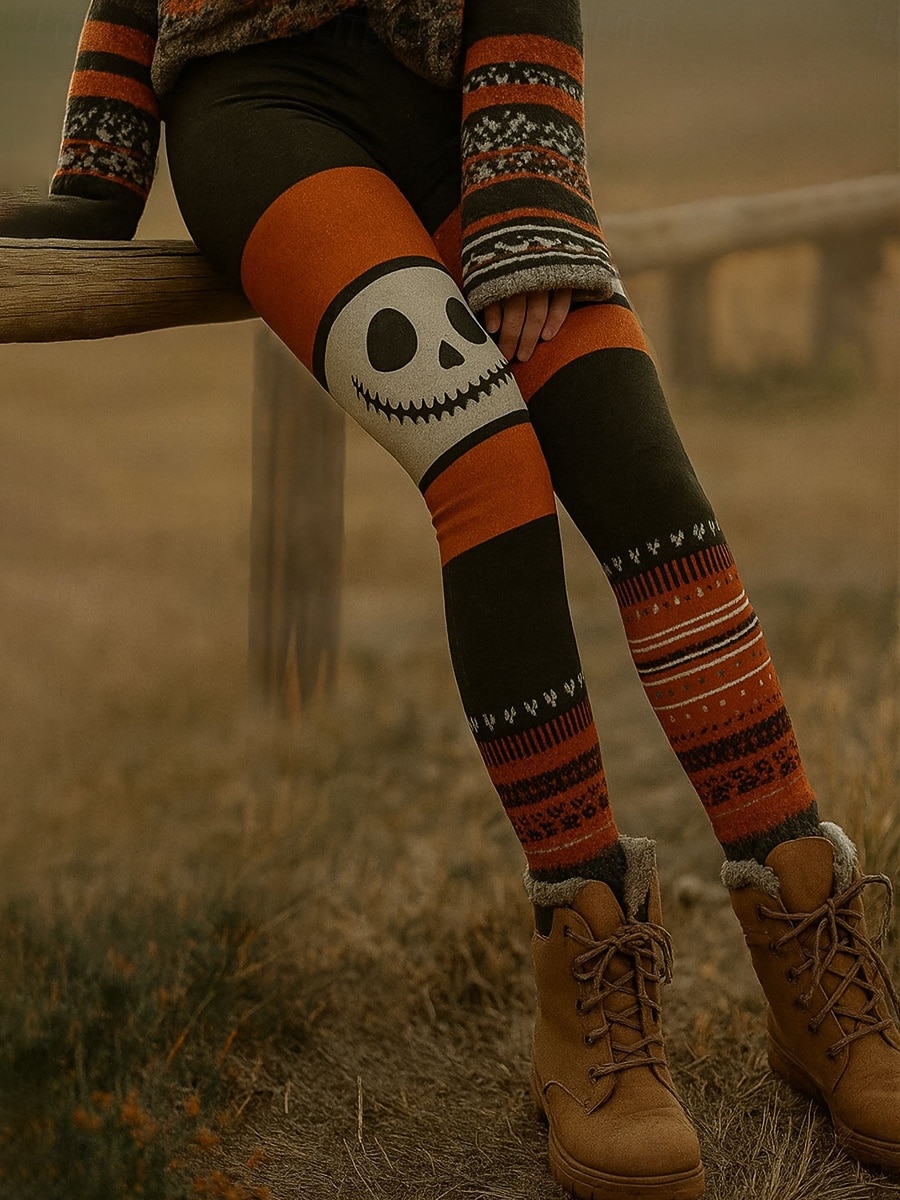 Leggings Femininas de Halloween Férias Moda Vintage Comprimento Total Cintura Alta Estampa Gráfica Abóbora Impressão Listrada Térmica Quente Macia Respirável Elastica Formal ao Ar Livre Férias Preta de 2026 por $24.99 –P4