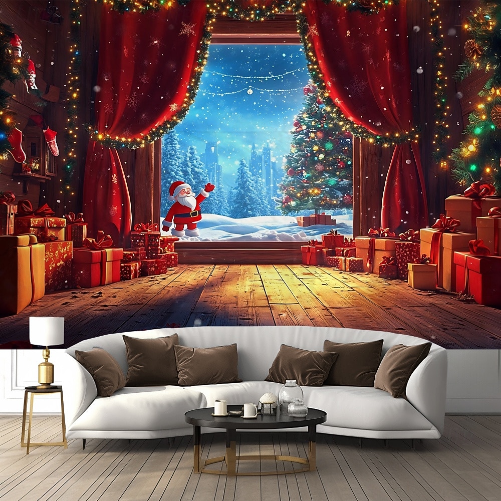 tapeçaria de natal com papai noel, árvore de natal &elfo, decoração de arte para pendurar na parede, decoração para casa, quarto, sala de estar ou escritório de 2026 por $17.99 –P8