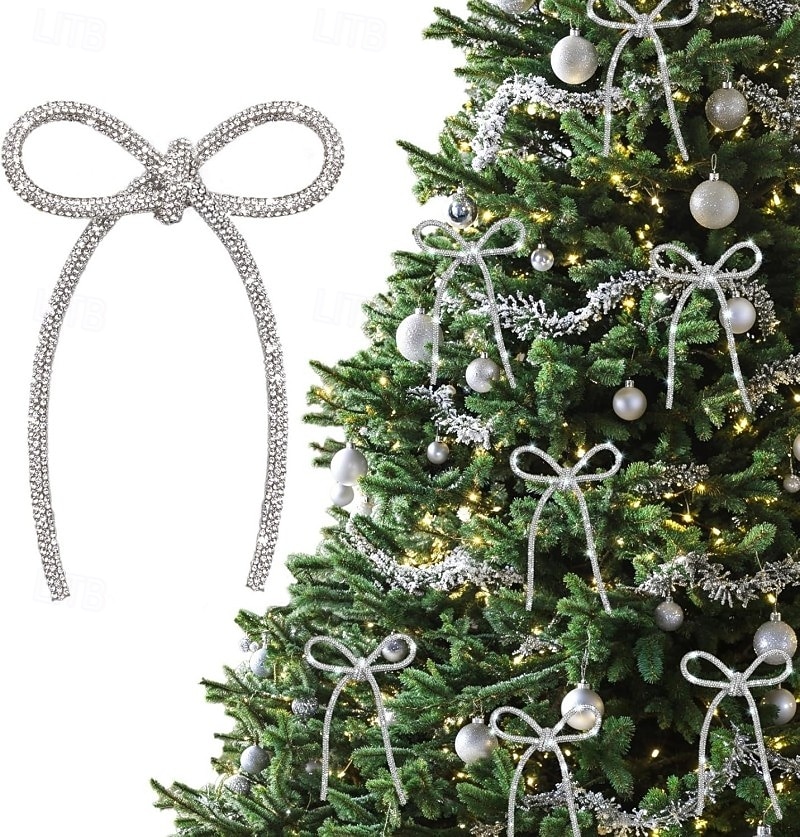 6 stk. julesløyfedekorasjon champagne gull glitrende strass-sløyfe med metalltrådsbånddekorasjon egnet for juletrepynt blomstergirlander gaveemballasje 2025 - $14.99 –P6