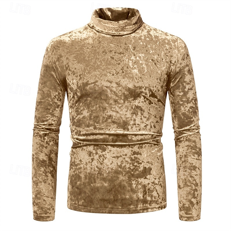 Per uomo Maglietta Maglietta in velluto Camicia a Maniche Lunghe Manica Lunga Dolcevita Primavera Autunno Semplice Moda Designer Essenziale Classico Vacanza Streetwear Uscire Vinaccia Nero Argenteo del 2026 a $17.49 –P9