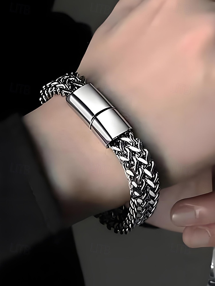 Pánský pletený řetízkový náramek z nerezové oceli s magnetickou sponou – moderní módní šperk pro běžné nošení, do práce i na párty 2026 - $11.99 –P3