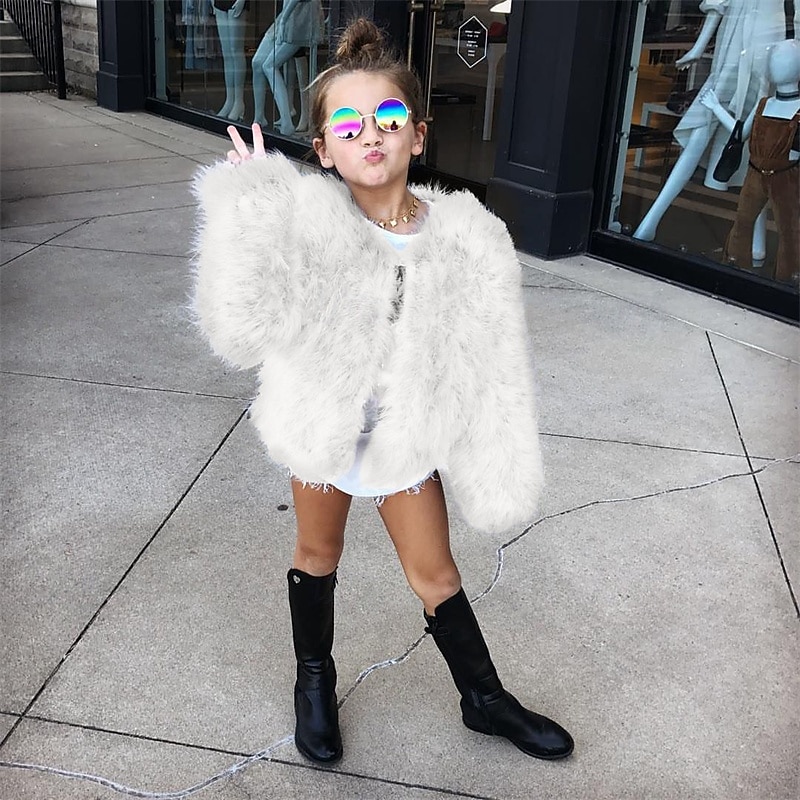 Kinder Mädchen Kunstpelzmantel Einfarbig Mode Schule Mantel Oberbekleidung Ab 4 Jahren Herbst Schwarz Weiß Kamel 2025 - $31.99 –P11