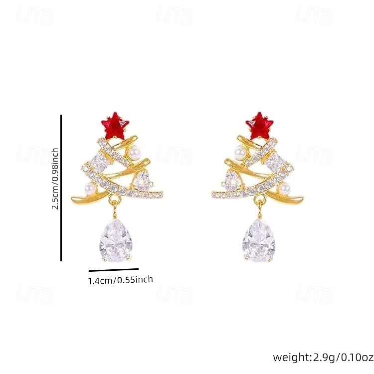 Elegante juletreøredobber med perler, krystaller og rød stjernedetalj 2026 - $11.99 –P3