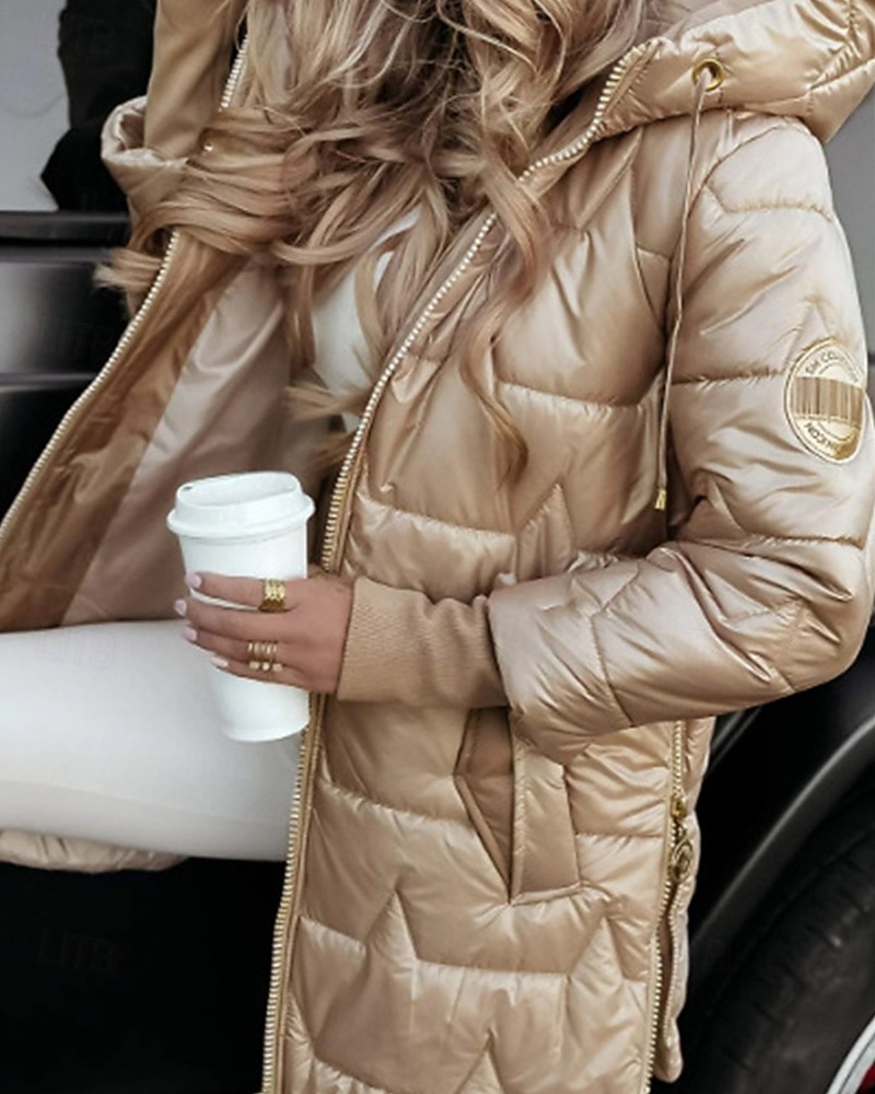 Women's Down Jacket Puffer Jacket Quilted Jacket Warm Comfortable Zipper Pocket Fashion Casual Plain Street Daily Wear Going out Zipper Regular Hooded Regular Fit Long Sleeve Outerwear Black 2026 - $31.99 –P6