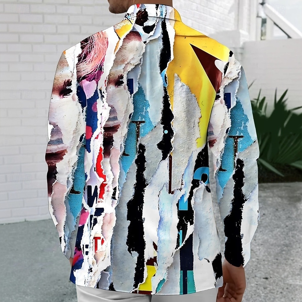 Miesten 3D Print Distressed Print Paita Button Up paita Pitkähihainen Muoti rento Päivittäin Katuvaatteet Loma Kevät Syksy Sänkyjen avaus 3D-tulostus kauluspaidat Edessä yksi tasku Sininen 2026 - $27.99 –P2