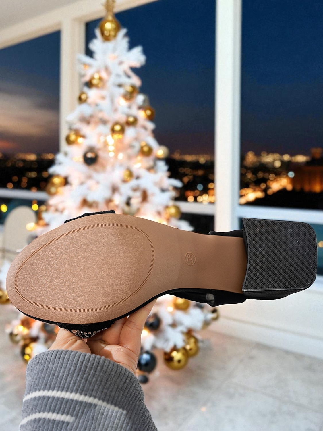 sandali da donna con tacco a blocco incrociato e strass neri - tacchi glamour con punta aperta per le feste di Natale e Capodanno &eventi serali del 2026 a $29.99 –P6