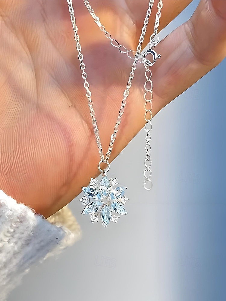 dames sneeuwvlok hanger ketting met blauwe kristallen, elegante winter sieraden voor kerstfeestjes en vakantiecadeaus 2026 - $5.99 –P2