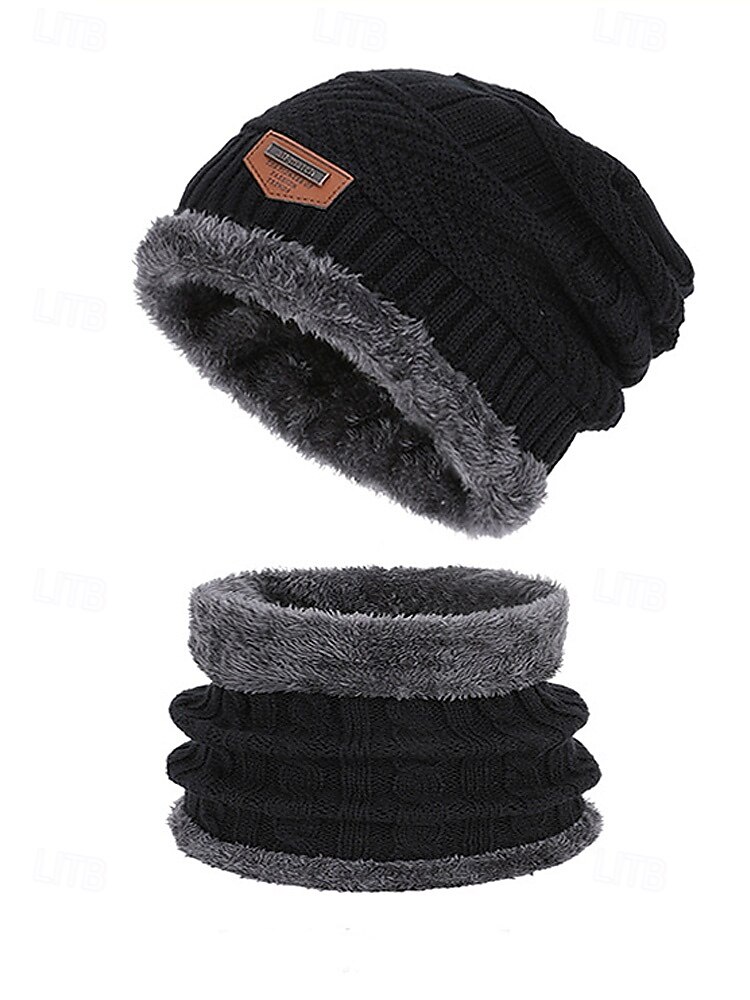 Unisex-Strickmütze und Halstuch-Set, zweiteilig, mit Fleece gefüttert, warm für den Winter, gemütliches Weihnachtsgeschenk für Outdoor-Sport, Skifahren und den Alltag 2025 - $14.99 –P5
