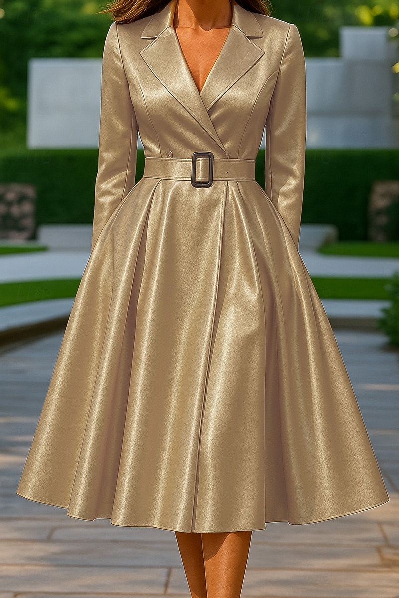 Femmes Robe smoking Ligne A Mariage Formel robe demoiselle d honneur Spandex Satin Satin Extensible Élégant Classique manche longue Mi cuisses Revers crantés Double Boutonnage de 2026 ? $183.99 –P1