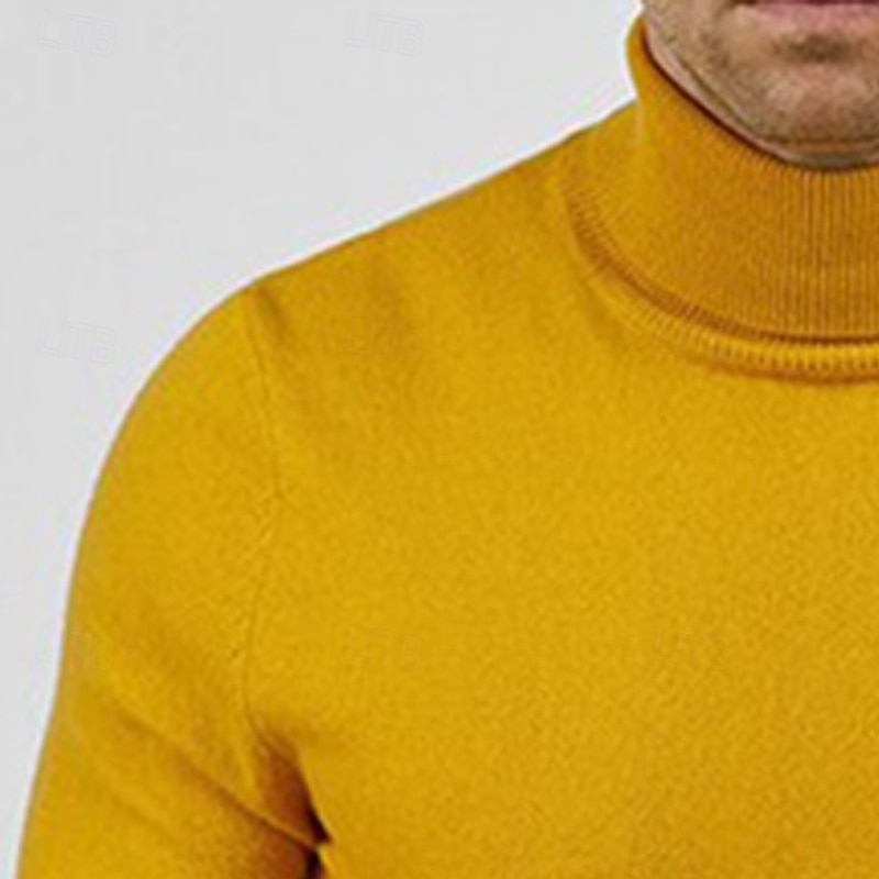 Herren Pullover Gerippt Stricken Normale Oberteile Gestrickt Schmale Passform Einfach Rollkragen Strickware Zeitgenössisch Lässig Alltagskleidung Bekleidung Frühling Herbst Winter Schwarz Gelb M L XL 2026 - $22.99 –P6
