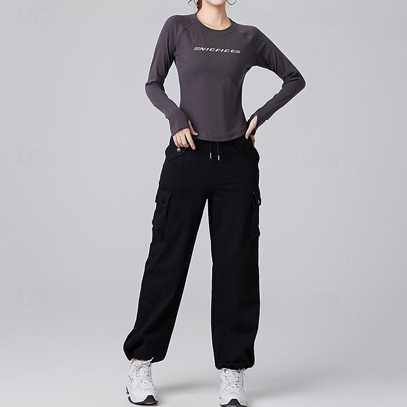 Damen Einfarbig Lauf-T-Shirt Fitnessshirt Sporttop Frühling Herbst Langarm Athleisure Baumwolle Warm Weich Atmungsaktiv Fitnessstudio Wandern Laufen Training Yoga Weinrot Schwarz Weiß Sportbekleidung 2026 - $16.49 –P17