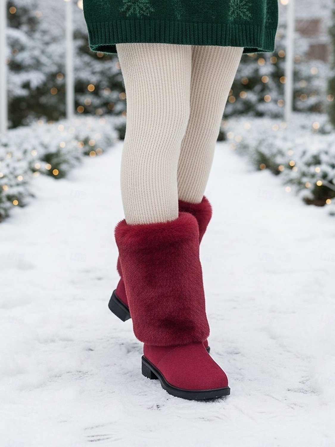Women's Burgundy Faux Fur Mid-Calf Winter Boots – Warm Santa-Style Snow Boots for Christmas, Holiday Outfits and Outdoor Wear 2026 - $34.99 –P3