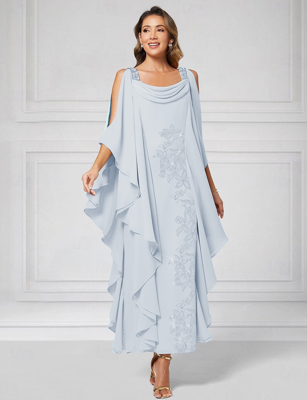 Schlauchkleid Knöchellänge Partykleid Cocktailkleid Kleid für Hochzeitsgäste Brautmutterkleid Halbarm U-Boot-Ausschnitt Elegant luxuriös Glanz & Glamour Hochzeitsgast Chiffon mit Perlenstickerei 2026 - $195.99 –P4