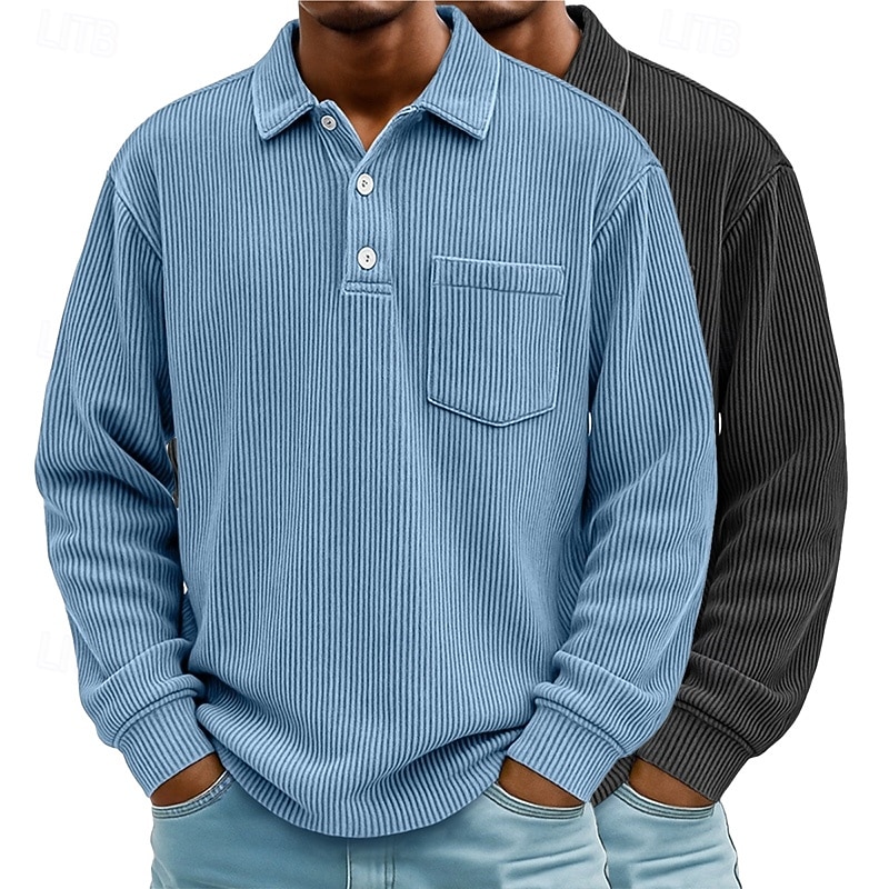 2 stk. herre kordfløyelsskjorte poloskjorter fritid sport jakkeslag langermet mote basis fargeblokk 2-delt flerpakning høst vår &høst alle årstider vanlig passform 2025 - $37.99 –P6