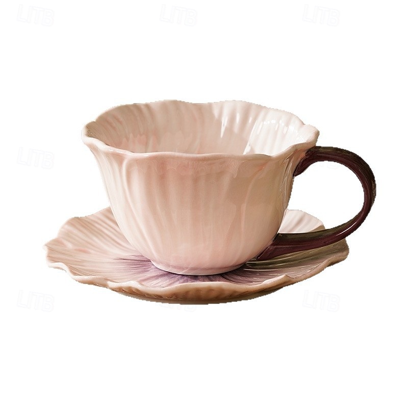 ceașcă de cafea din ceramică cu motive florale &farfurie, design creativ cu petale vintage franceze, pictate manual, sub glazură, set de ceai de după-amiază, cadou elegant pentru prieteni &familie 2026 - $21.99 –P4