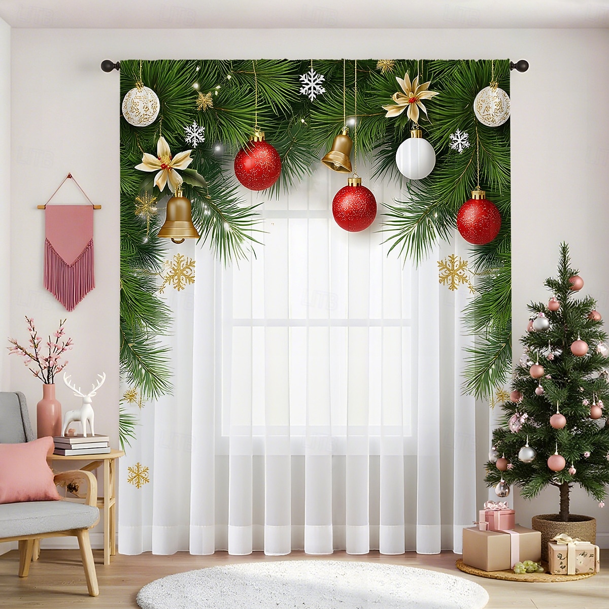 Рождественские прозрачные шторы серии 2025, 3D цифровая печать, оконные шторы для гостиной, спальни, праздничное украшение, декор для дома, элегантные праздничные шторные панели 2025 - $12.99 –P21