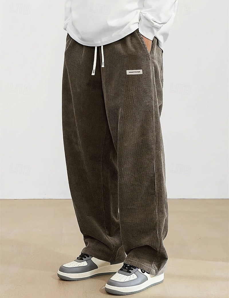 Bărbați Pantaloni Pantaloni Corduroy Pantaloni largi Pantaloni casual Pantaloni de sport cu picior drept Cordon Talie elastică Culoare solidă Confort Lungime totală Zilnic Casă În aer liber Modă Șic 2026 - $25.99 –P9