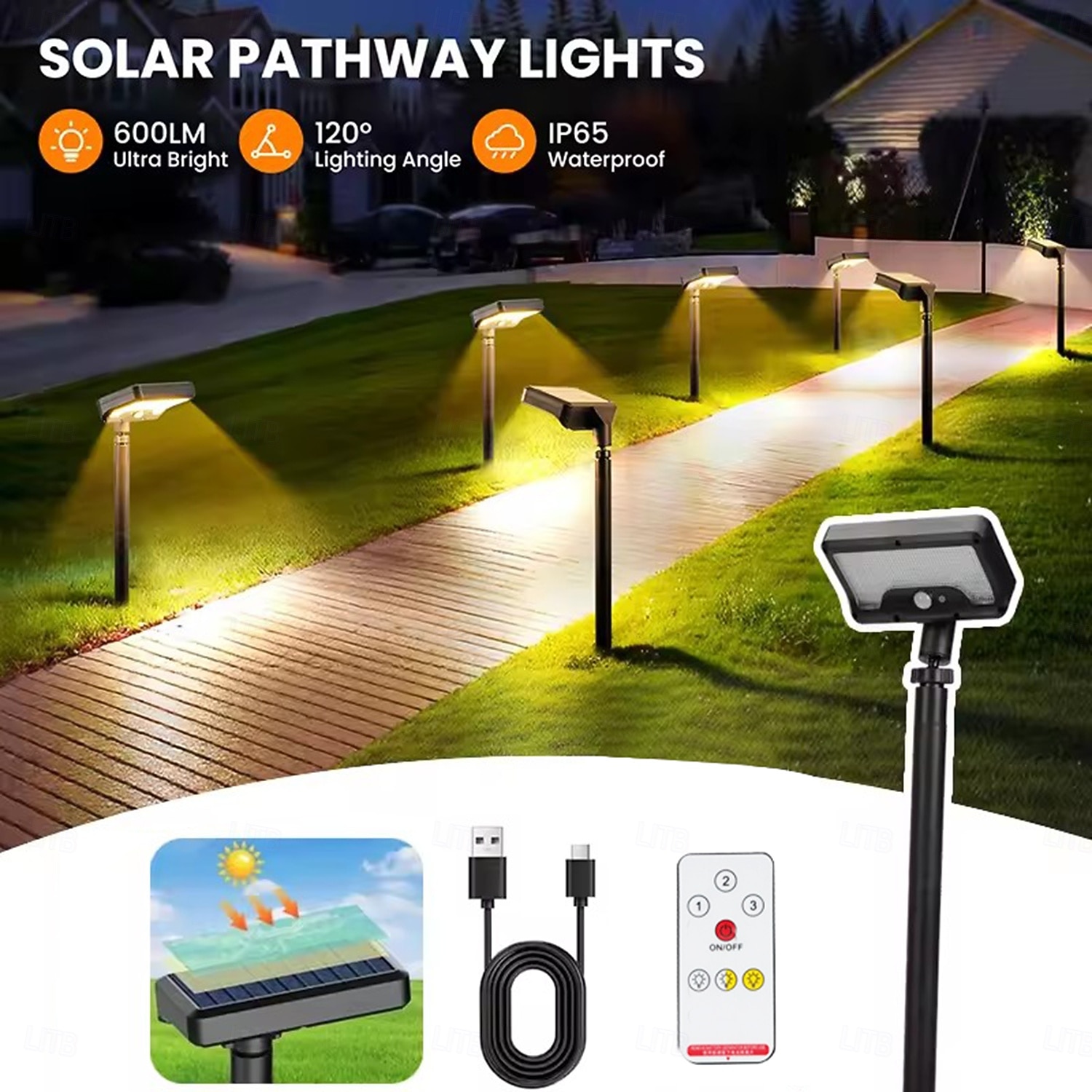 92led Tri Color Switching Solar Lawn Light Motion Sensor Channel Light Usb Power Supply Adjustable Angle Garden Courtyard Lighting  1PC 2025 - $35.99 –P4