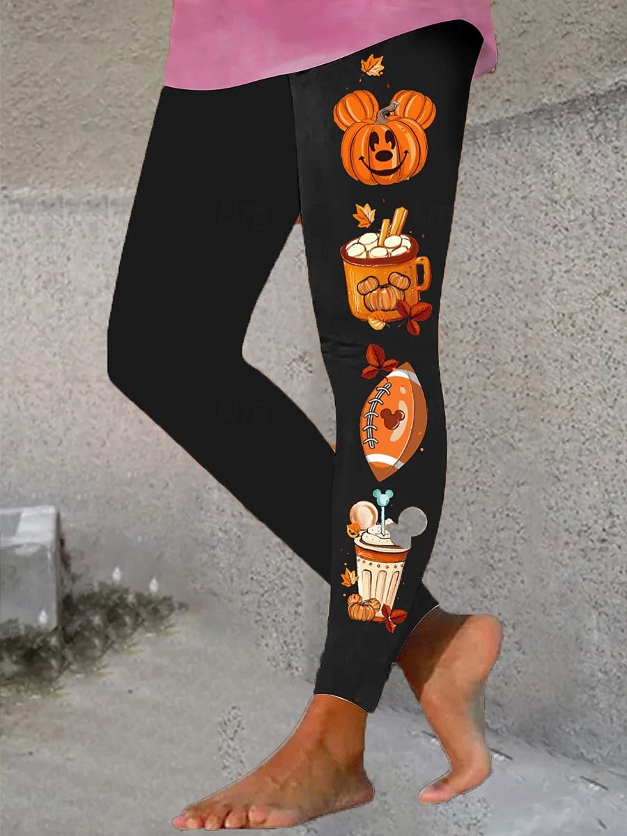 Women's Leggings Vacation Vintage Fashion Ankle-Length High Waist Graphic Pumpkin Printing Soft Breathable Stretchy Formal Outdoor Vacation rice white Orange Brown Spring Fall Winter Slim Fit 2026 - $21.99 –P3