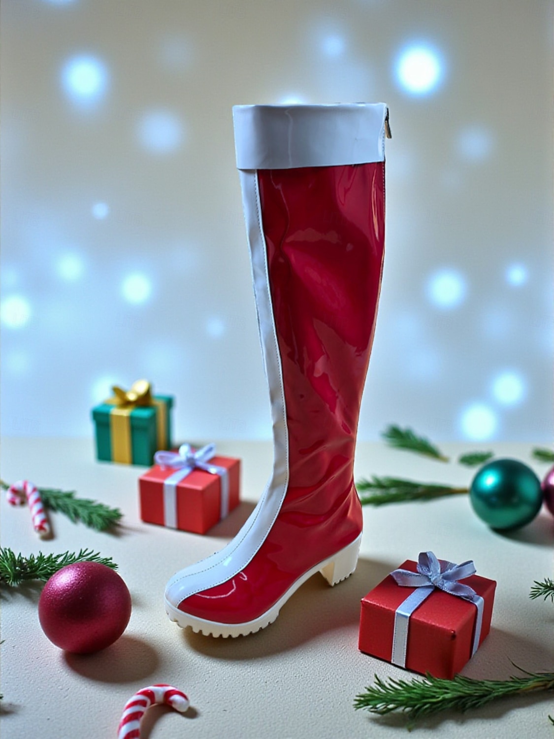 stivali natalizi rossi da donna con rifiniture bianche - stile festivo, perfetti per le feste di Natale e le celebrazioni invernali del 2026 a $84.99 –P5