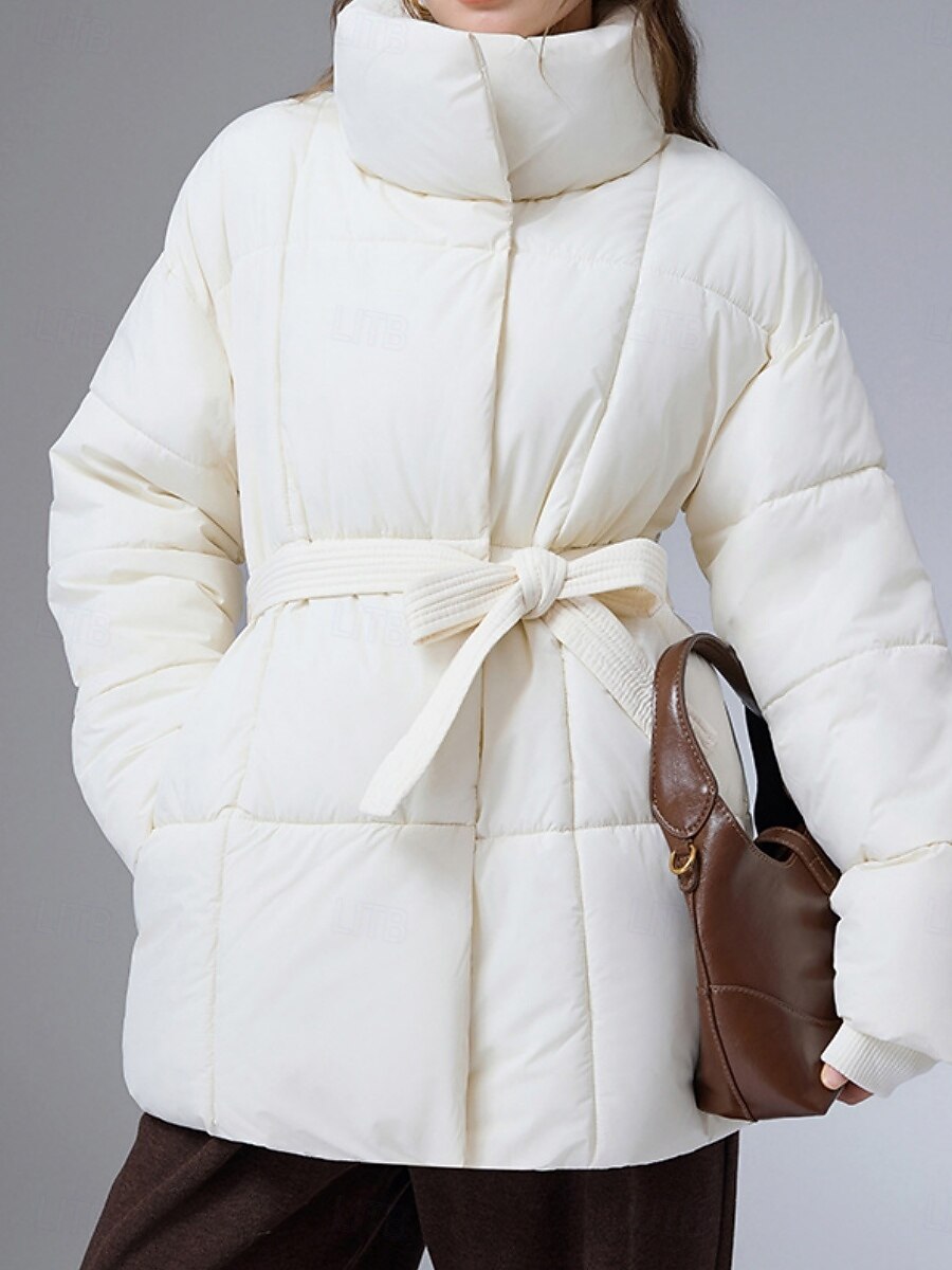 Mulheres Parka Confortável Respirável gravata na frente Bolsos Casual Tecido Férias Rua Casual Roupa Diária Zíper Longo Colarinho Chinês Normal Manga Longa agasalhos Preto Branco Café Primavera Outono de 2026 por $48.99 –P4