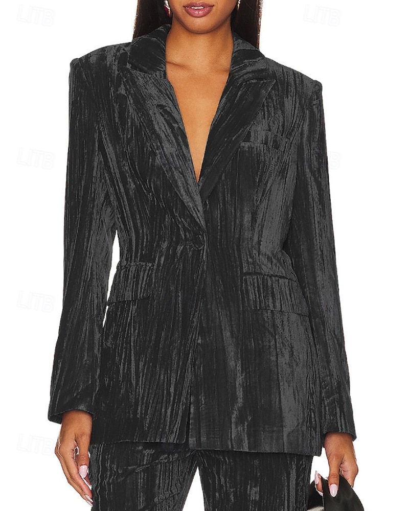 Dames Blazer Fluwelen blazers Comfortabel Zak Knop Modieus Effen Formeel Buiten Normaal Strijkijzer Normale pasvorm Lange mouw bovenkleding Zwart Wit Wijn Herfst Winter 2026 - $36.99 –P10