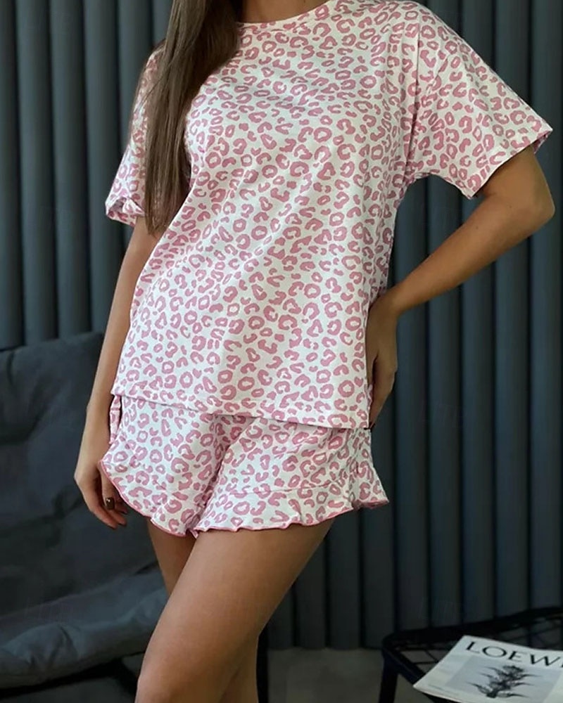 Women's Pajamas Loungewear Pajama Set Pajama Shorts Fashion Casual Comfort Graphic Pure Color Elastic Waist Pant Shorts Vacation Home Daily Short Sleeve Crew Neck Pink Green Gray Summer Spring 2026 - $26.99 –P4
